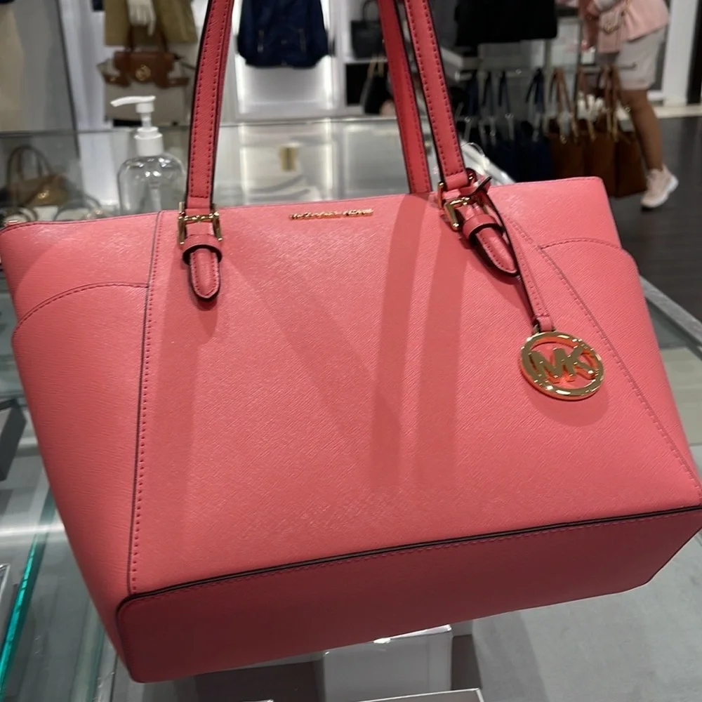 MICHAEL KORS Charlotte Large Leather Top-Zip Tote Tea Rose
